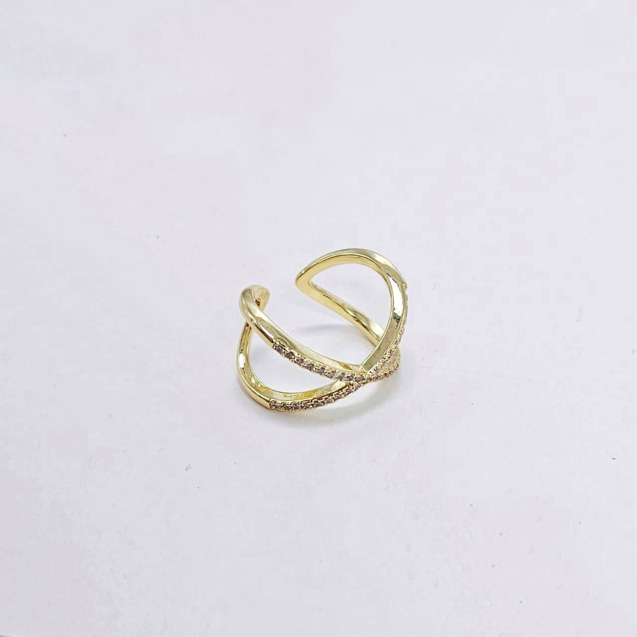 Кольцо безразмерное с фианитами размер 20*7мм цвет золото